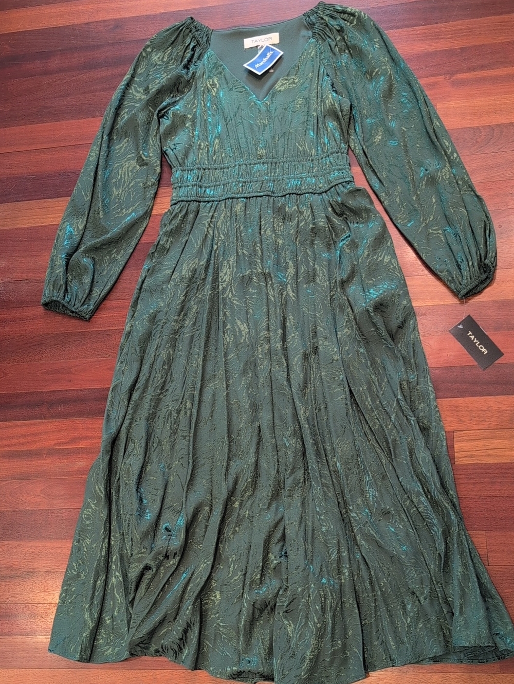 Taylor Emerald Green Long-Sleeve Midi Dress With Shine Whimsical Goth